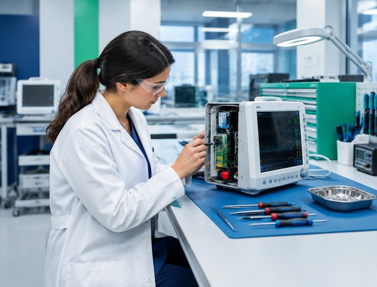 Biomedical engineer servicing medical equipment